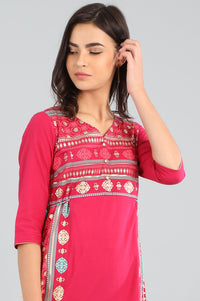 Pink V Neck Printed kurta