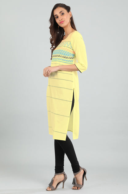 Yellow Round Neck Printed kurta