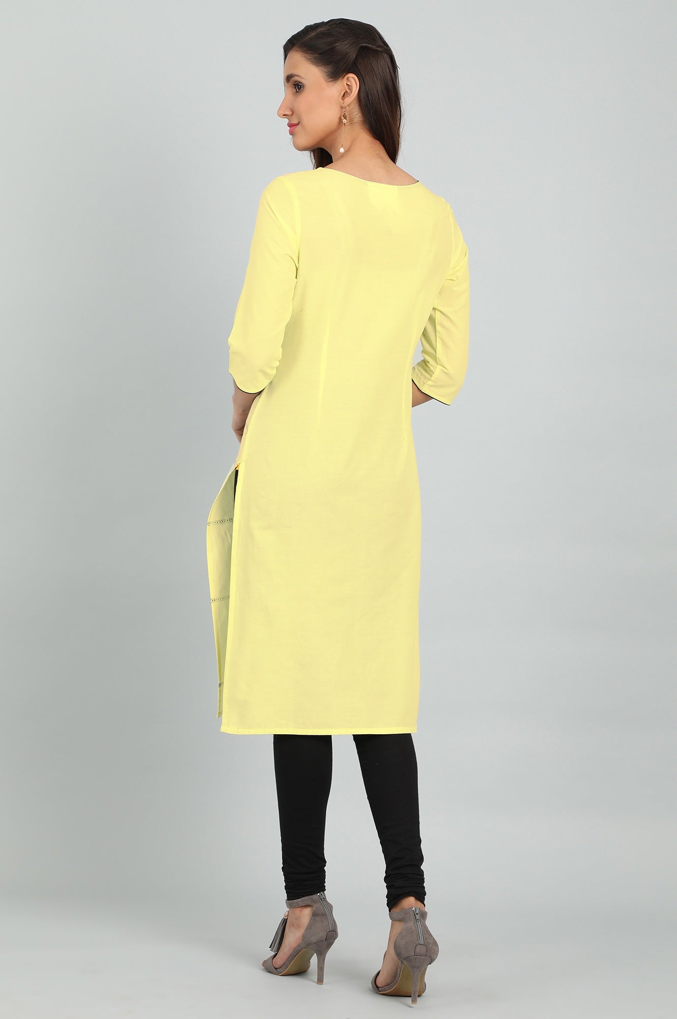 Yellow Round Neck Printed kurta