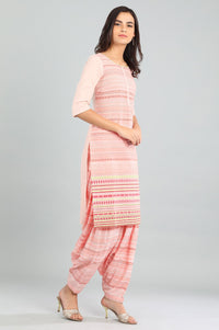 Pink Round Neck Printed kurta