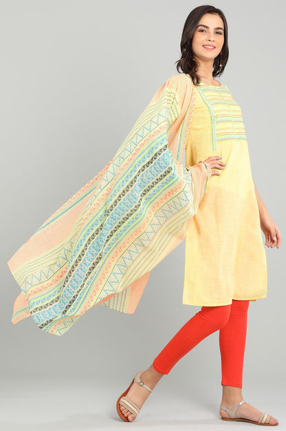 Yellow Round Neck Printed kurta