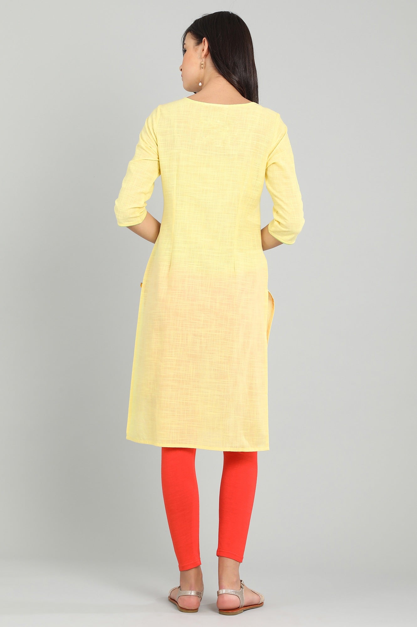 Yellow Round Neck Printed kurta