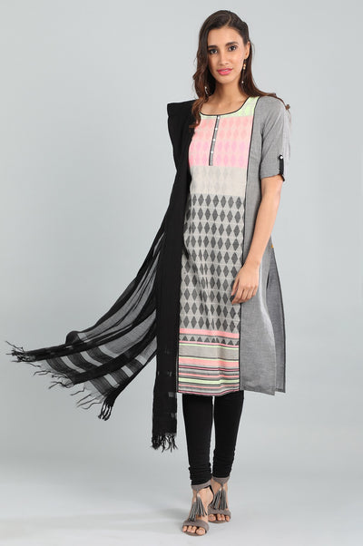 Orange Round Neck Yarn-dyed kurta