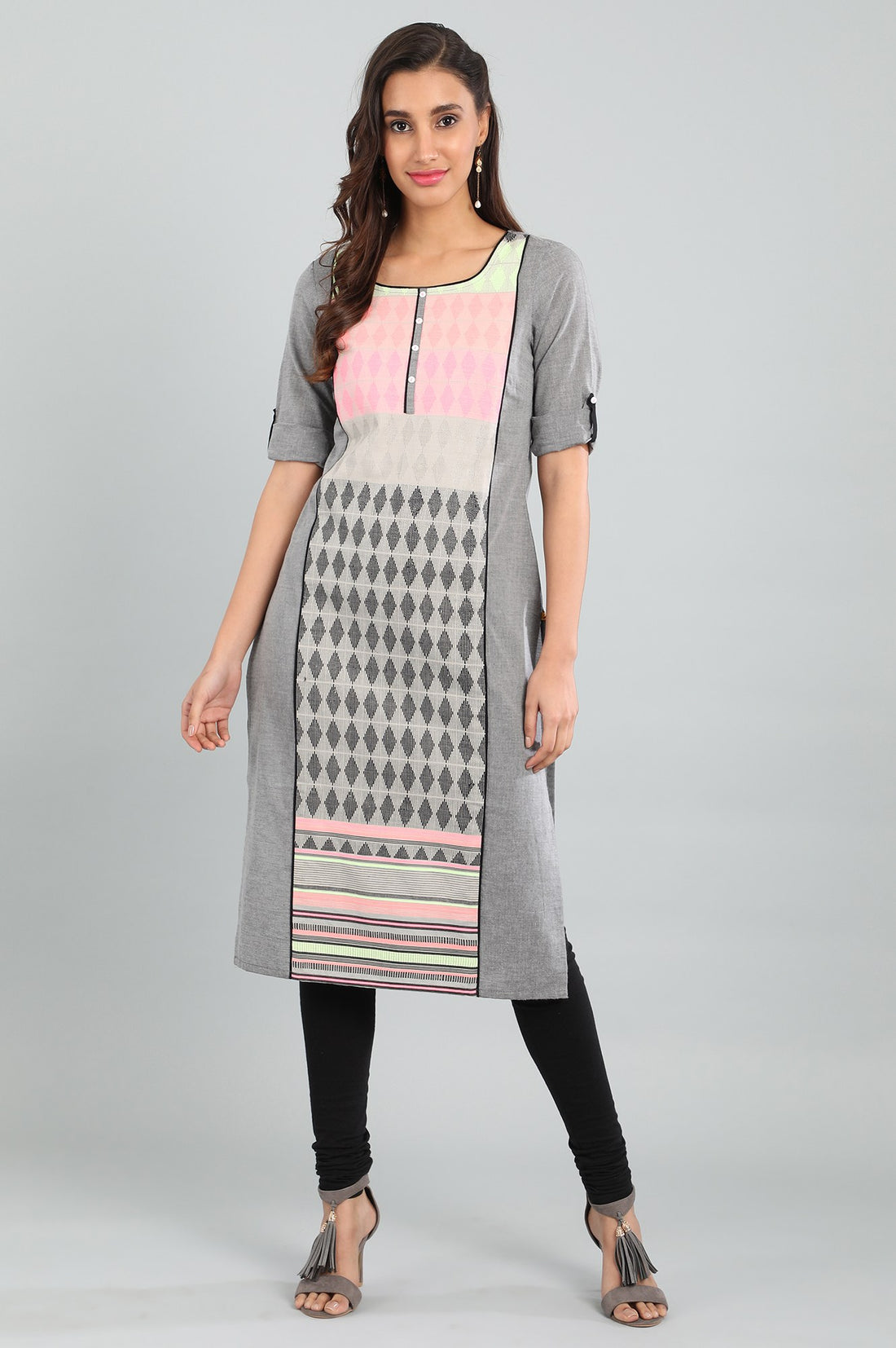 Orange Round Neck Yarn-dyed kurta