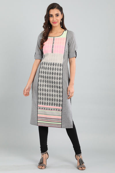 Orange Round Neck Yarn-dyed kurta
