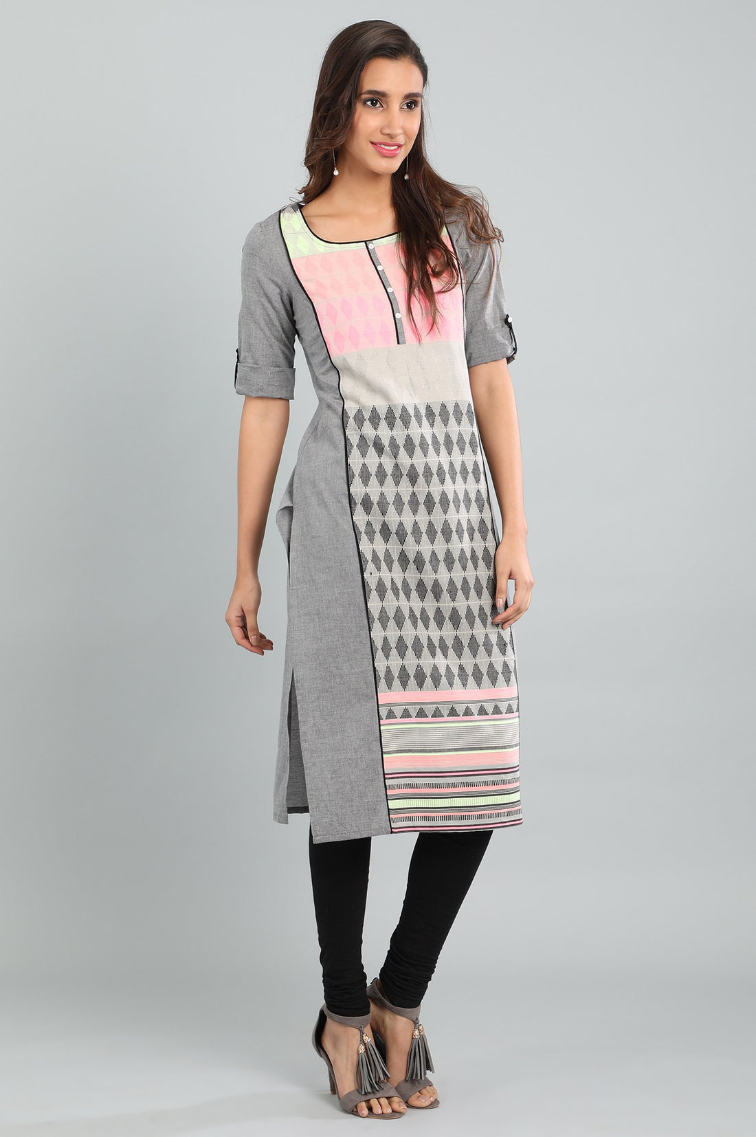 Orange Round Neck Yarn-dyed kurta