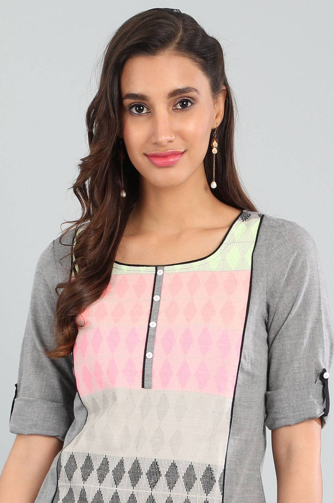 Orange Round Neck Yarn-dyed kurta