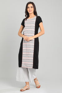 Black Round Neck Yarn-dyed kurta