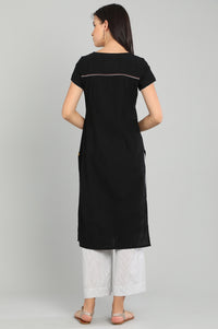 Black Round Neck Yarn-dyed kurta