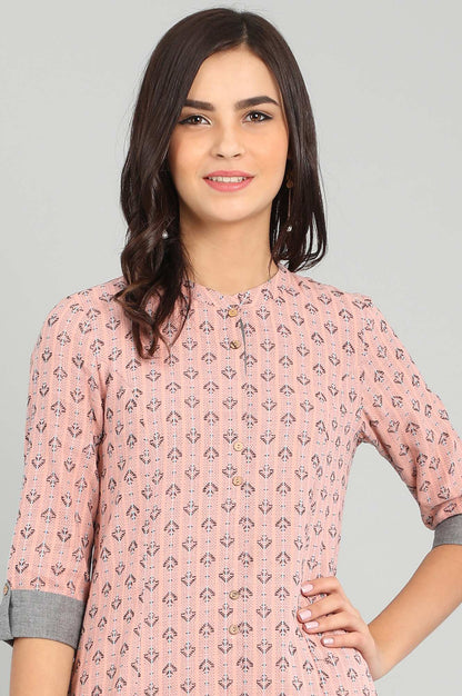 Pink Band Collar Yarn-dyed kurta