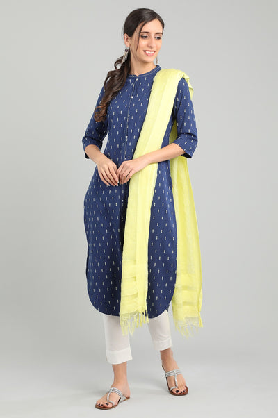 Blue Band Collar Printed kurta