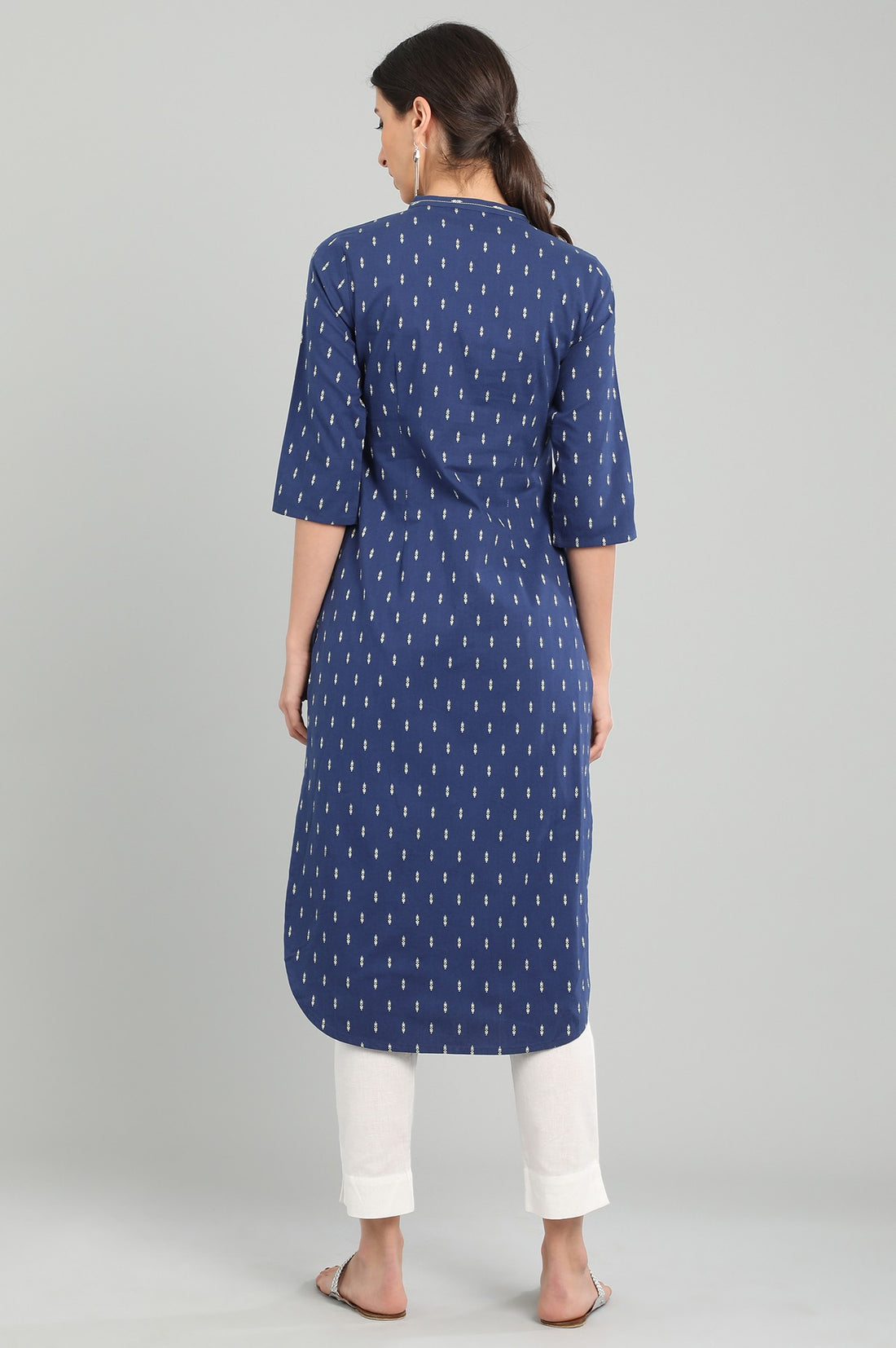 Blue Band Collar Printed kurta