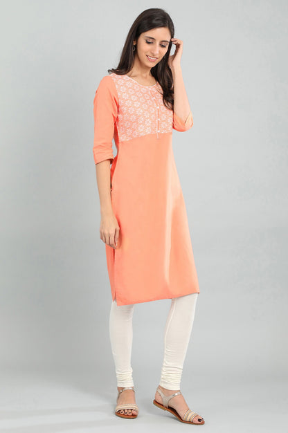 Orange Round Neck Yarn-dyed kurta