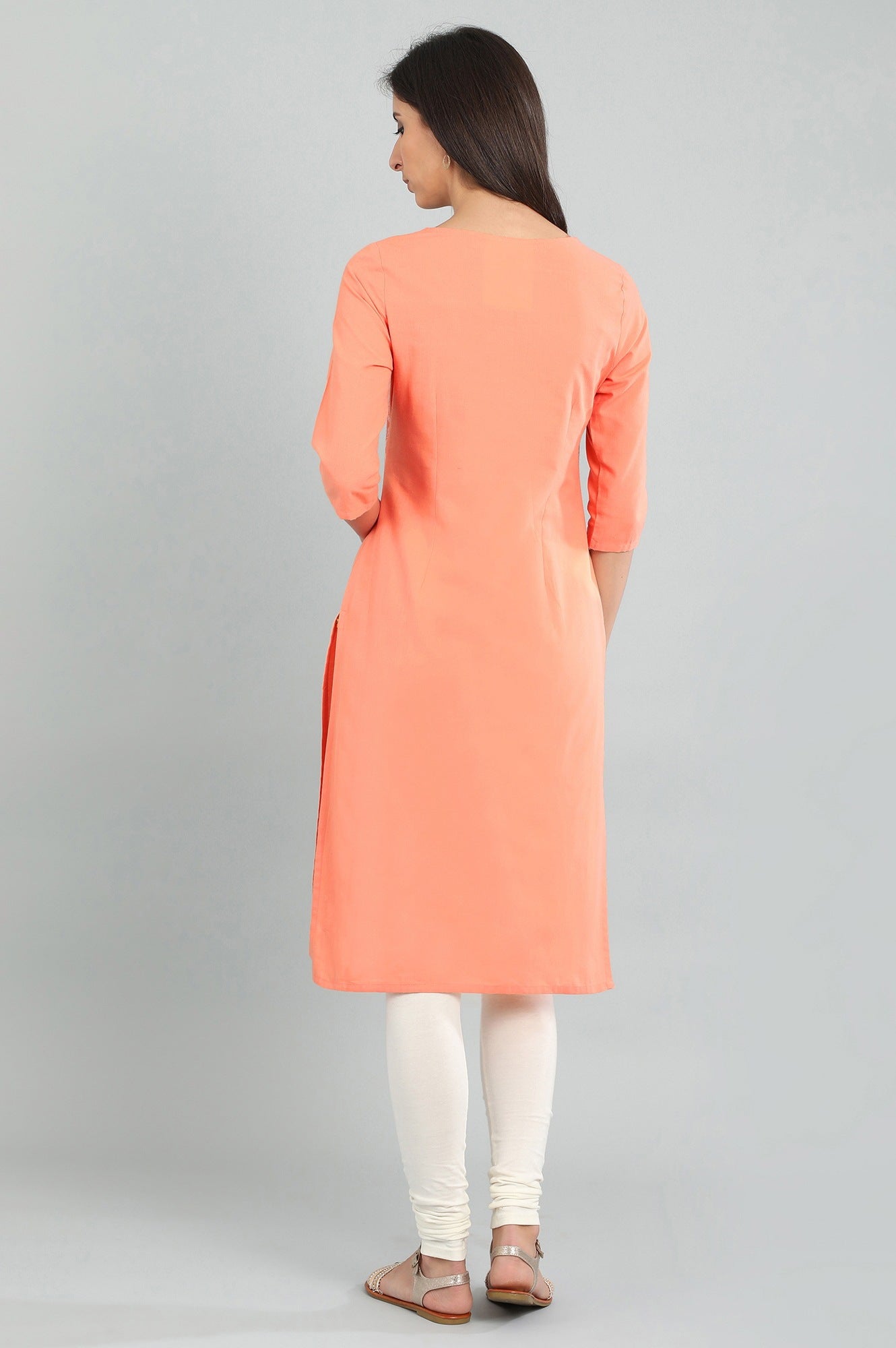 Orange Round Neck Yarn-dyed kurta