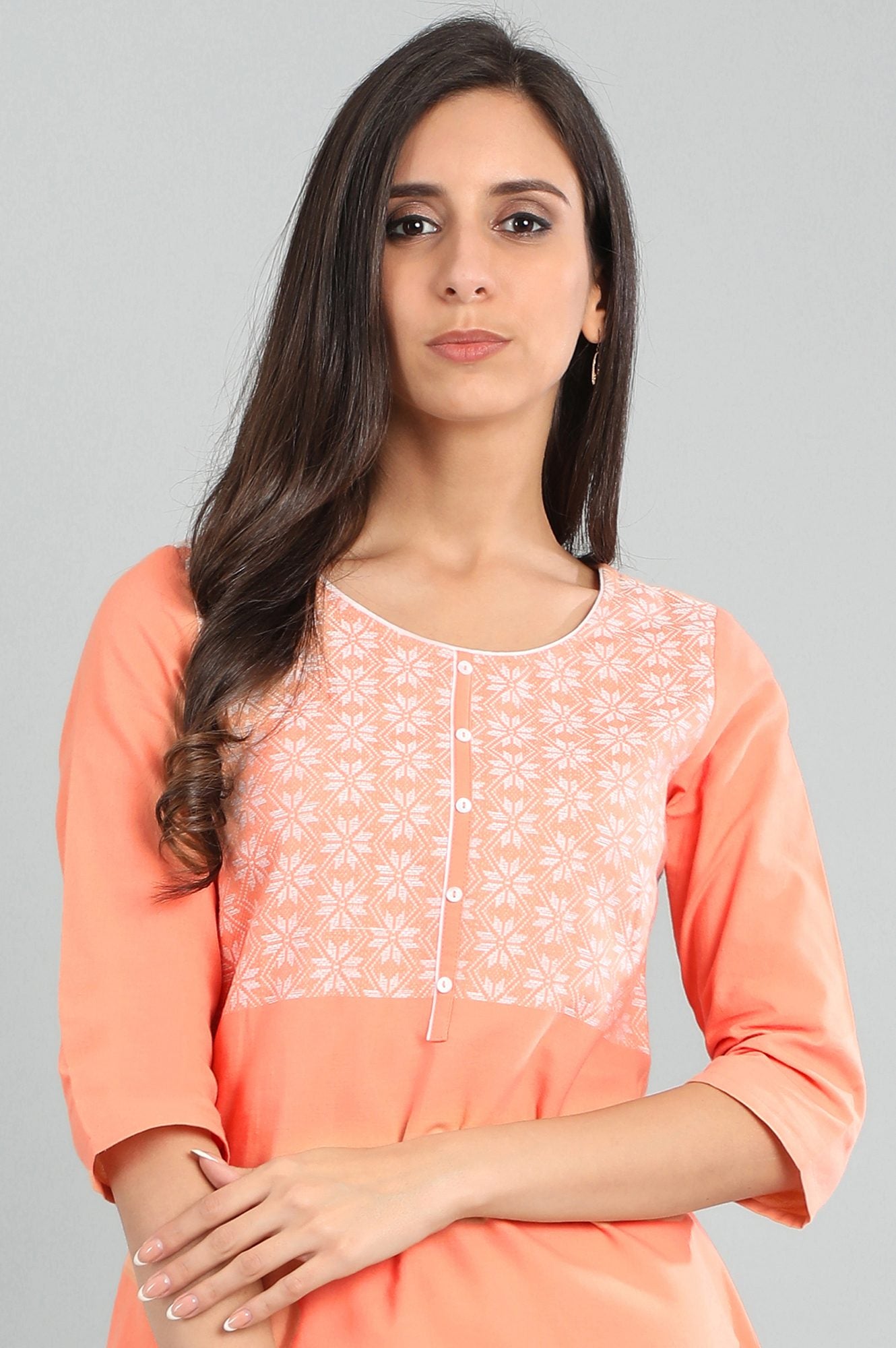 Orange Round Neck Yarn-dyed kurta