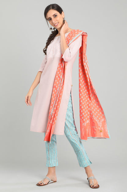 Pink Round Neck Yarn-dyed kurta