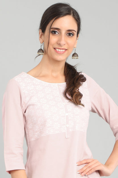 Pink Round Neck Yarn-dyed kurta