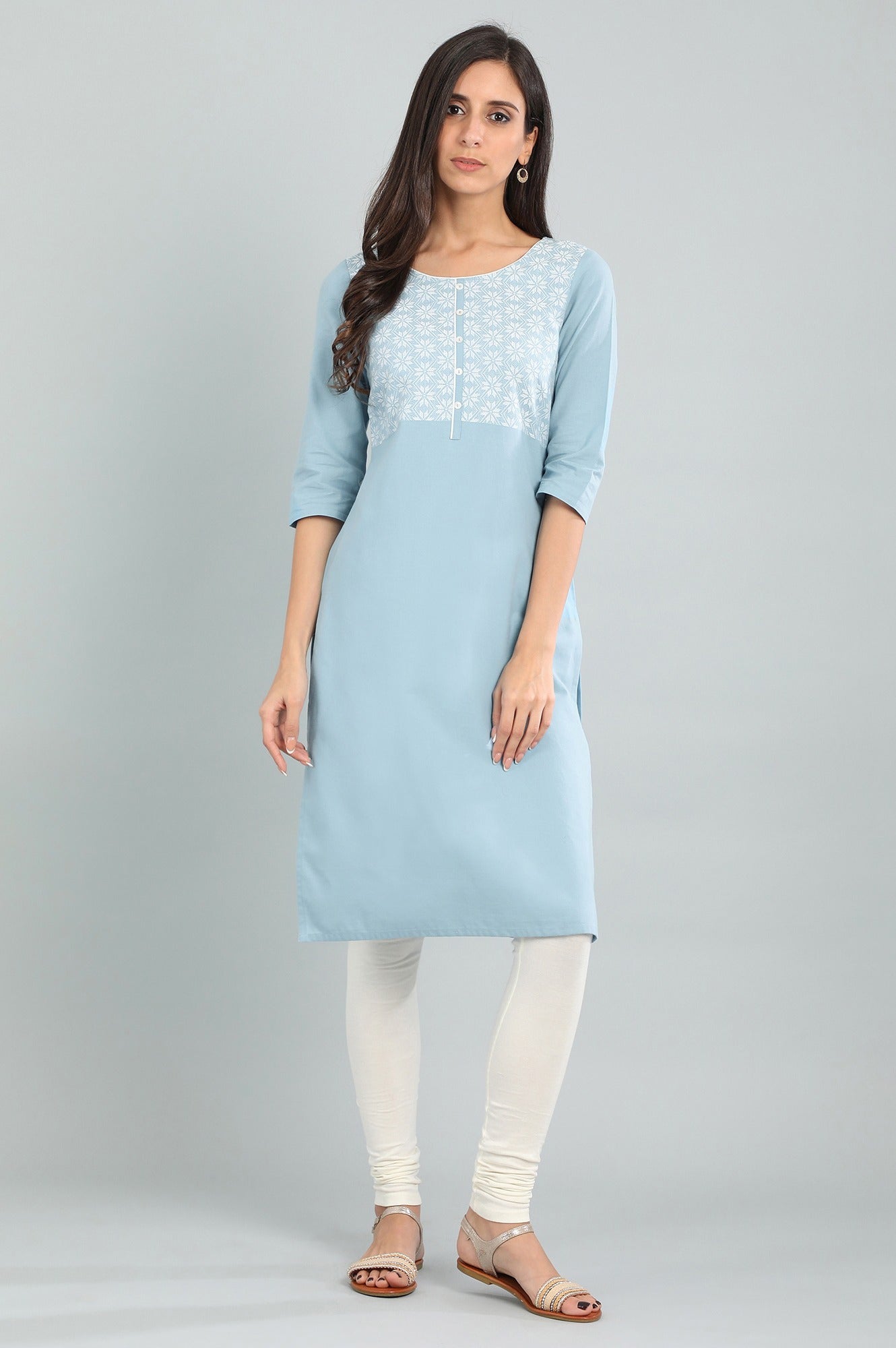 Blue Round Neck Yarn-dyed kurta