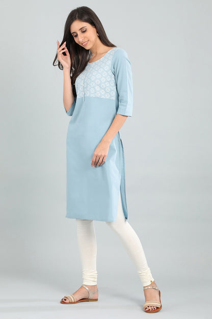 Blue Round Neck Yarn-dyed kurta