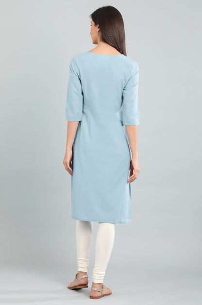 Blue Round Neck Yarn-dyed kurta