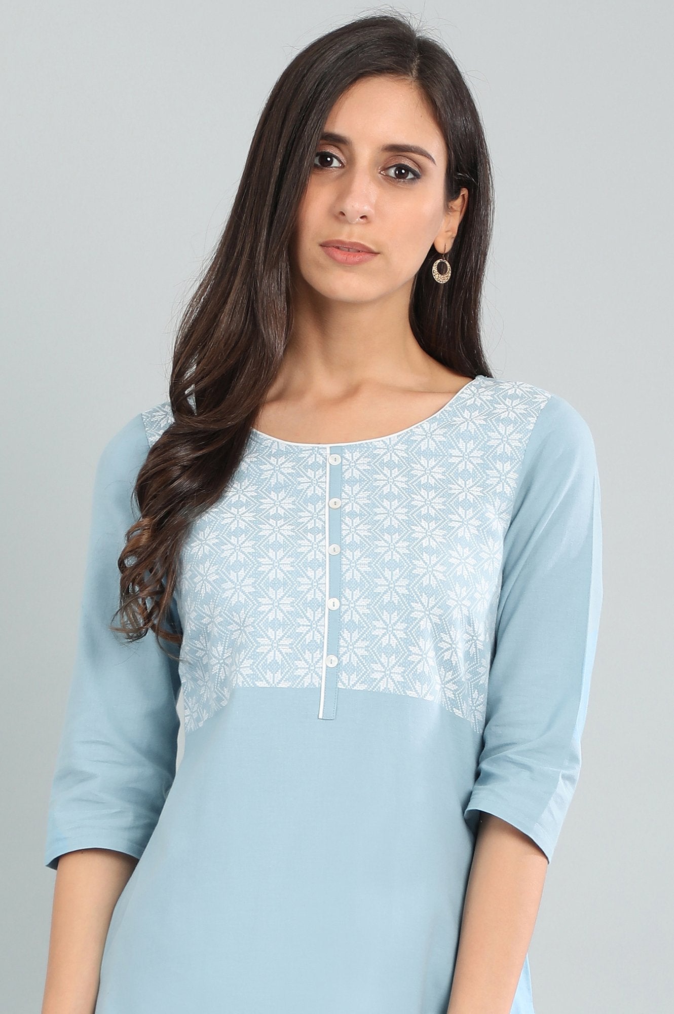 Blue Round Neck Yarn-dyed kurta