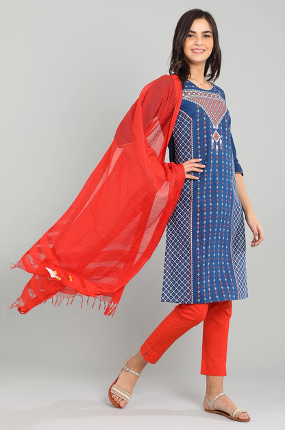 Blue Round Neck Printed kurta