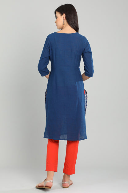 Blue Round Neck Printed kurta