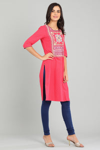 Pink V-Neck Printed kurta