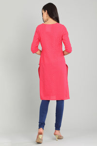 Pink V-Neck Printed kurta