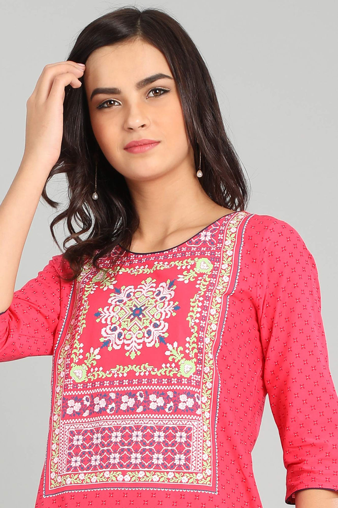 Pink V-Neck Printed kurta