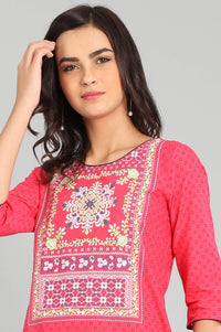 Pink V-Neck Printed kurta