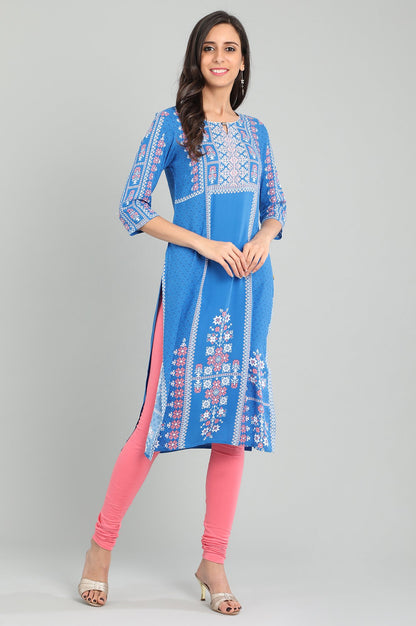 Blue Round Neck Printed kurta