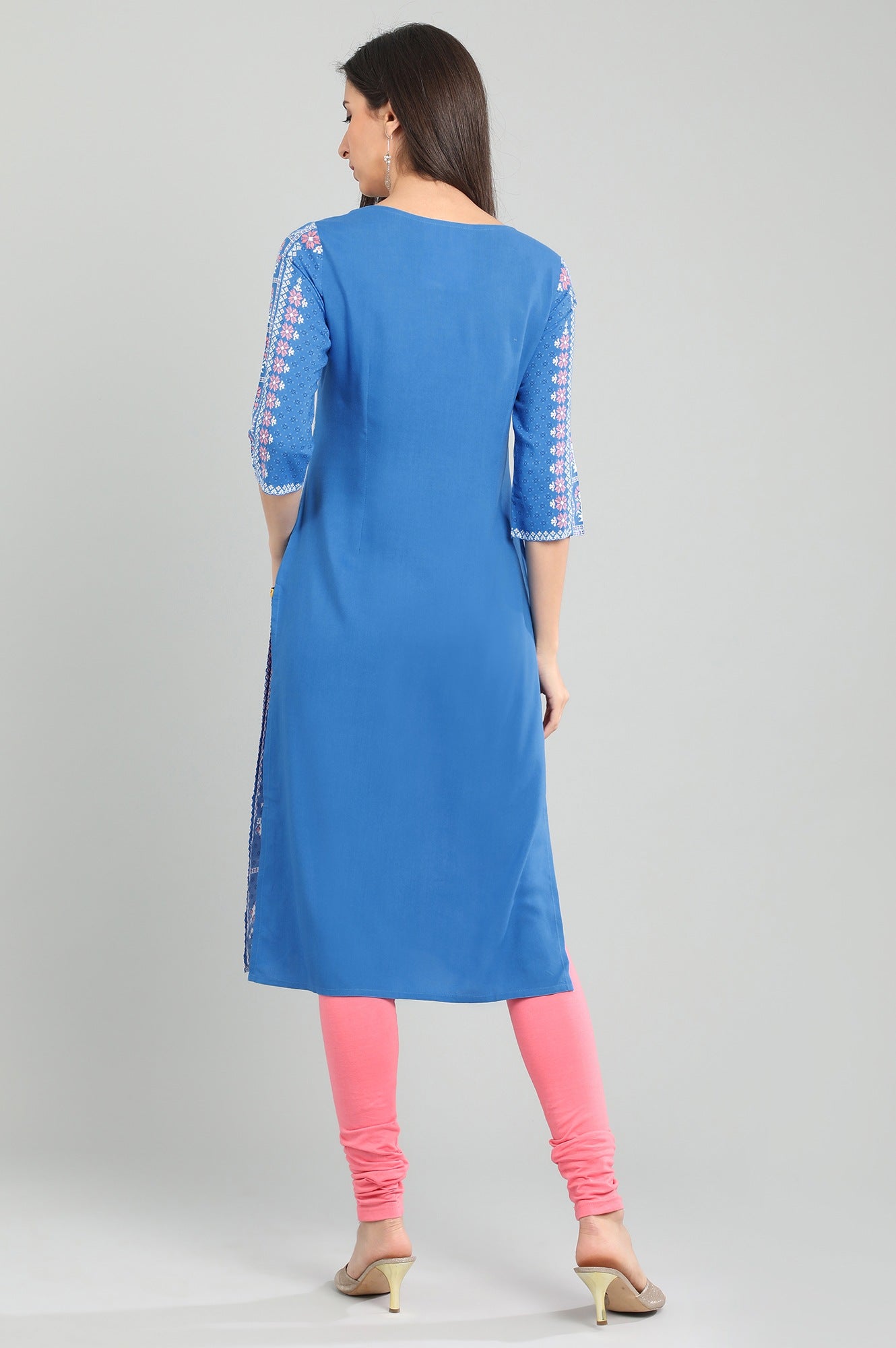 Blue Round Neck Printed kurta