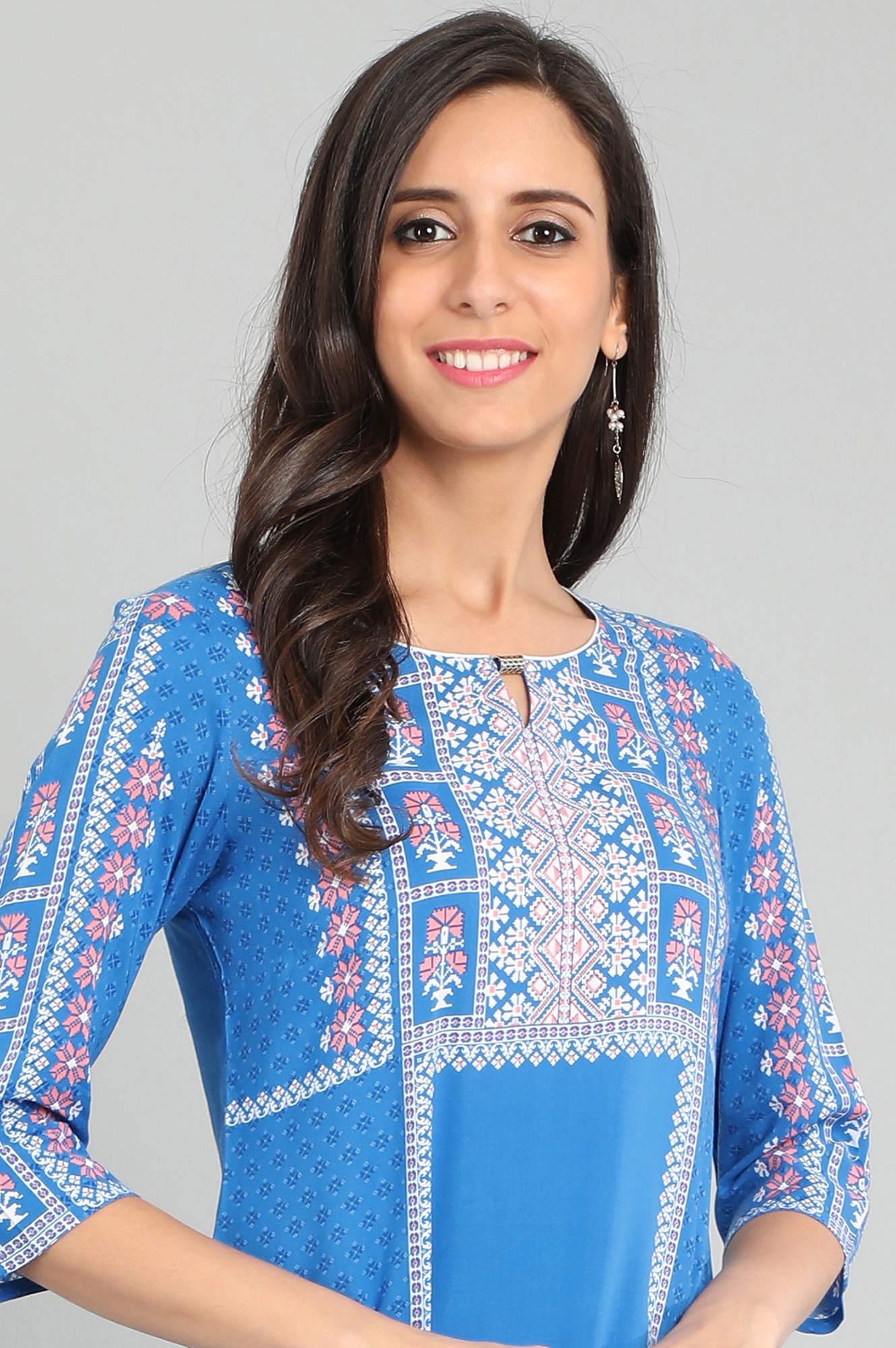 Blue Round Neck Printed kurta