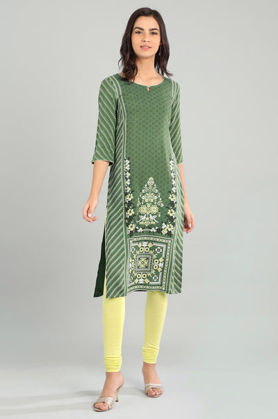 Green Round Neck Printed kurta