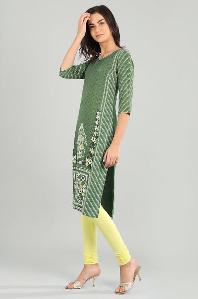 Green Round Neck Printed kurta