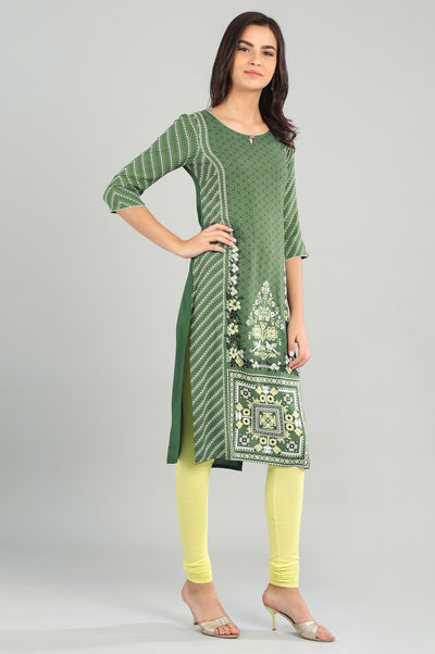 Green Round Neck Printed kurta