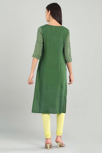 Green Round Neck Printed kurta