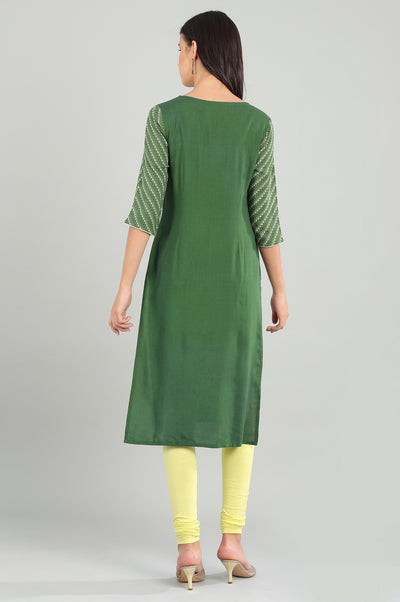 Green Round Neck Printed kurta