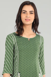 Green Round Neck Printed kurta