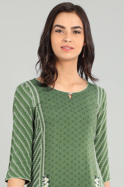 Green Round Neck Printed kurta