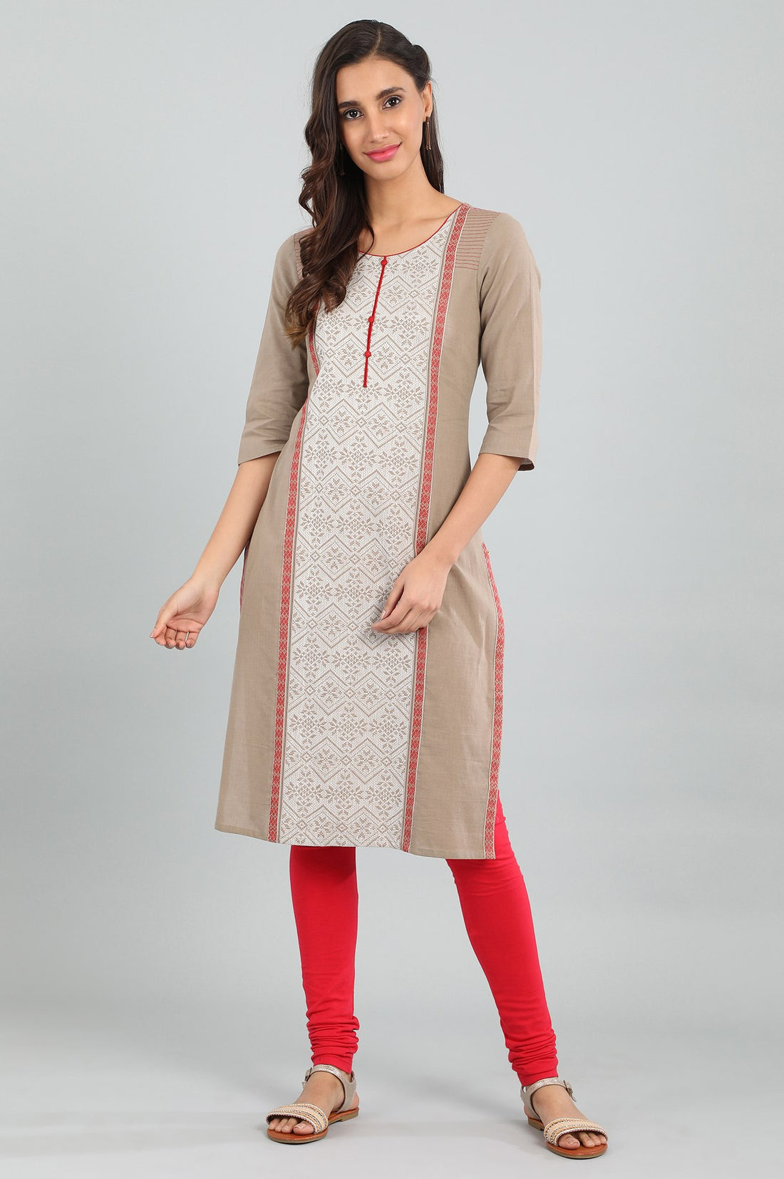 Brown Round Neck Yarn-dyed kurta