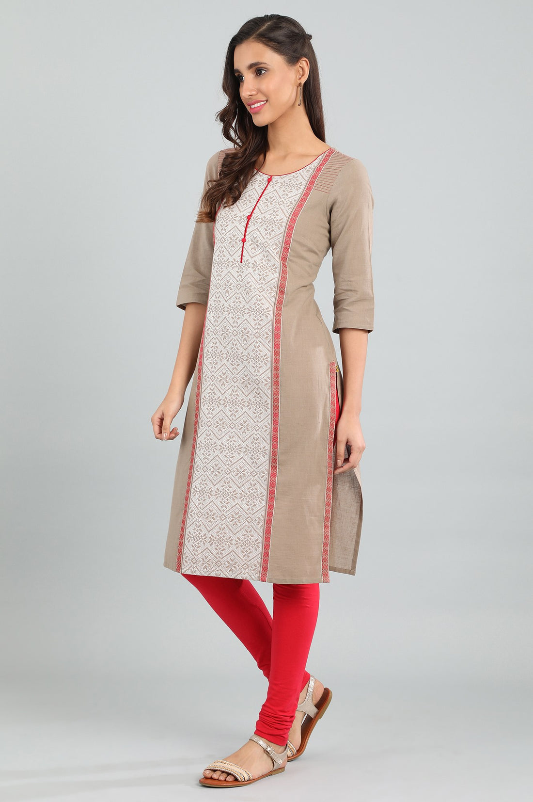 Brown Round Neck Yarn-dyed kurta