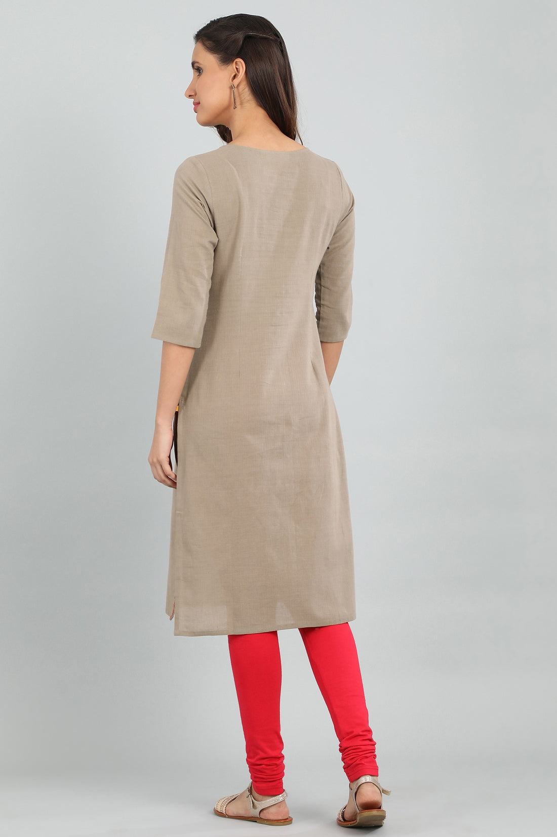 Brown Round Neck Yarn-dyed kurta