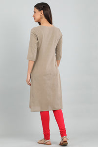 Brown Round Neck Yarn-dyed kurta