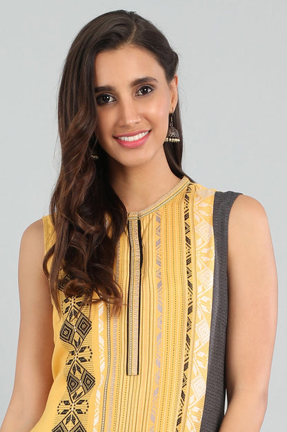 Yellow Band Collar Yarn-dyed kurta