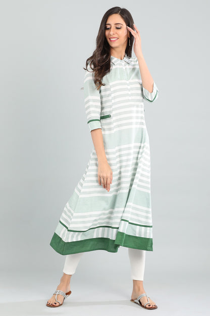 Green Shirt Collar Yarn-dyed kurta