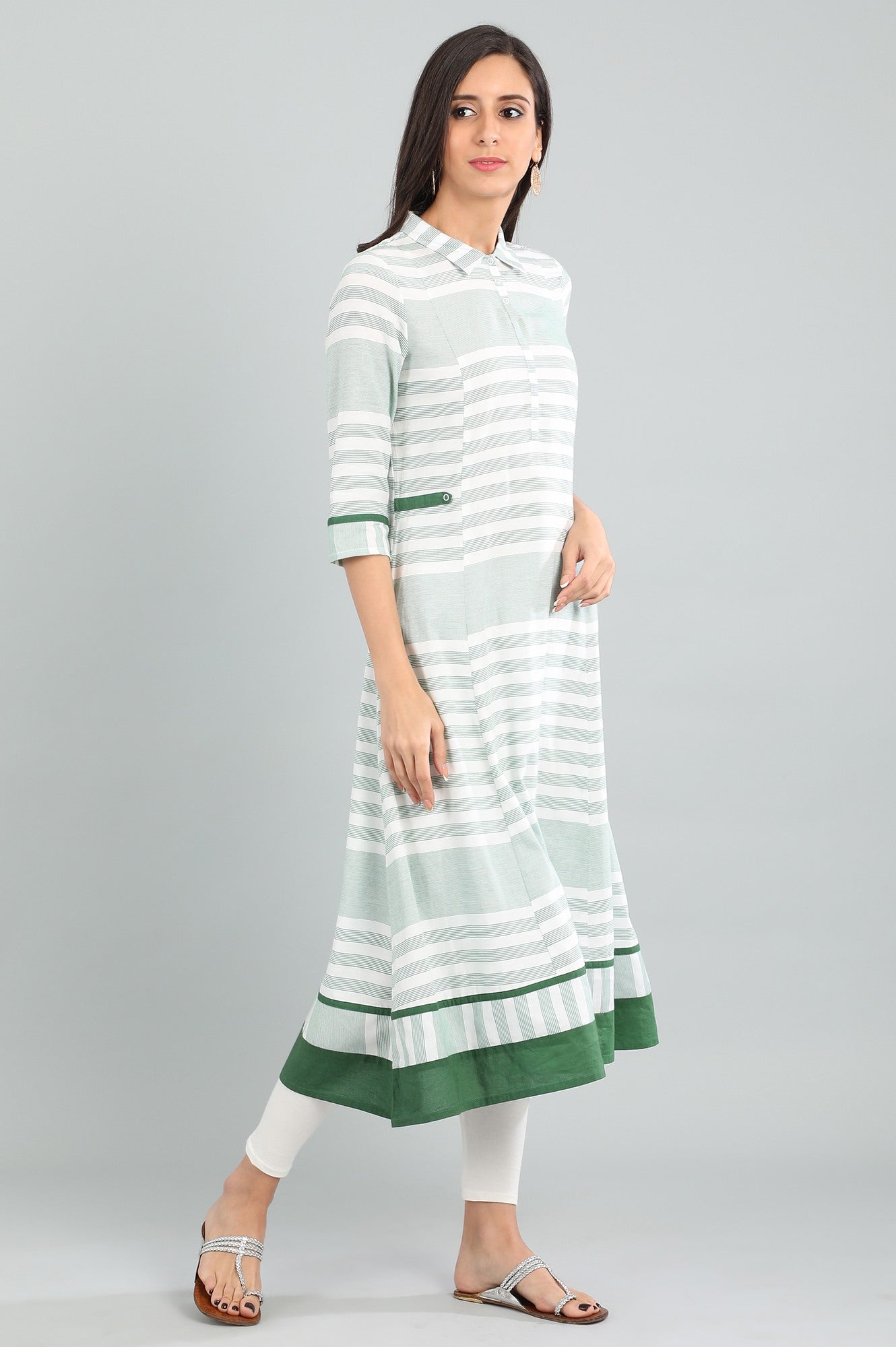 Green Shirt Collar Yarn-dyed kurta