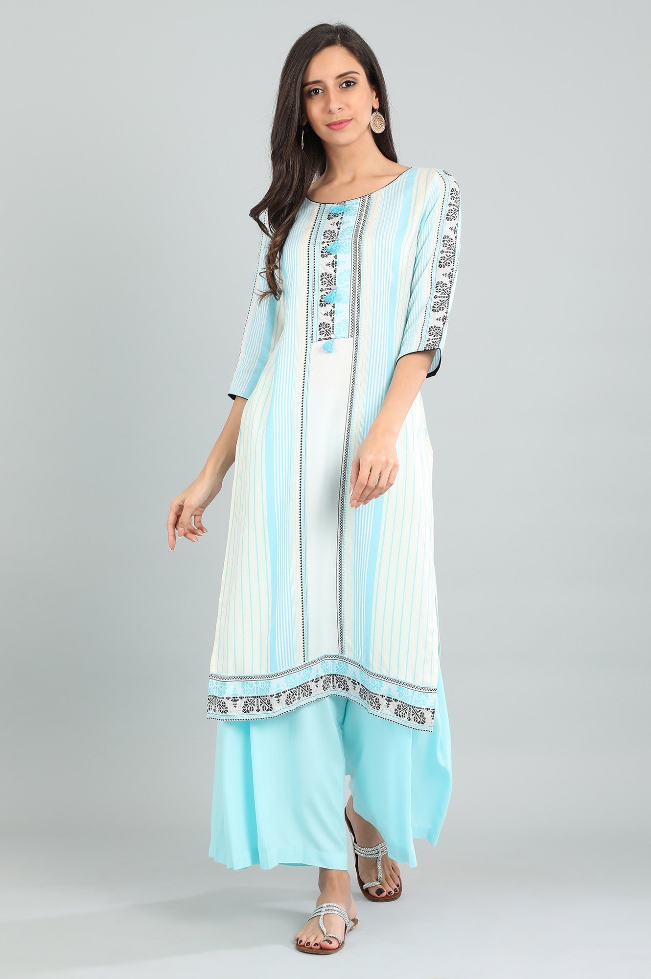 Blue Round Neck Yarn-dyed kurta