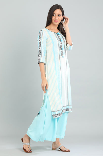 Blue Round Neck Yarn-dyed kurta